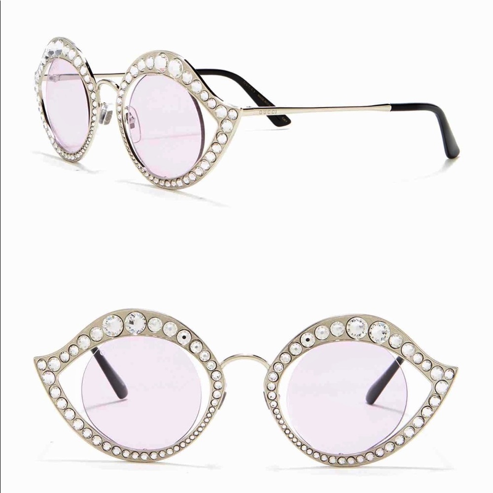 Gucci Pink Crystal-Embellished Round Sunglasses